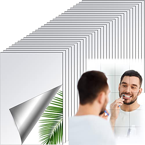 Outus 30 Stücke Spiegel Blätter Selbstklebende Flexible ohne Glas Spiegel Fliesen Spiegel Wandaufkleber für Haus Badezimmer Dekor (5,9 x 3,9 Zoll) von Outus