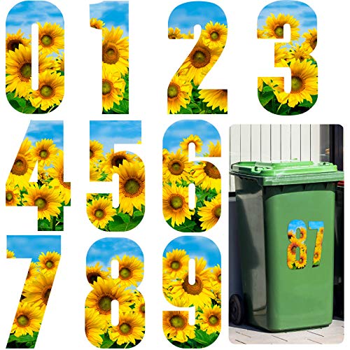 40 Pieces Wheelie Bin Stickers Large Decorative Dustbin Number Stickers Self-adhesive Bin Number Stickers from 0 to 9, 17 cm Height (Sunflower Style) von Outus