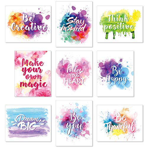 9 Sets Aquarell Inspirierende Wand Kunst Drucke Abstrakte Farbe Motivierende Zitat Sätze Poster für Wohnzimmer Büro Klassenzimmer Kinderzimmer Dekoration 8 x 10 Zoll Ungerahmt von Outus