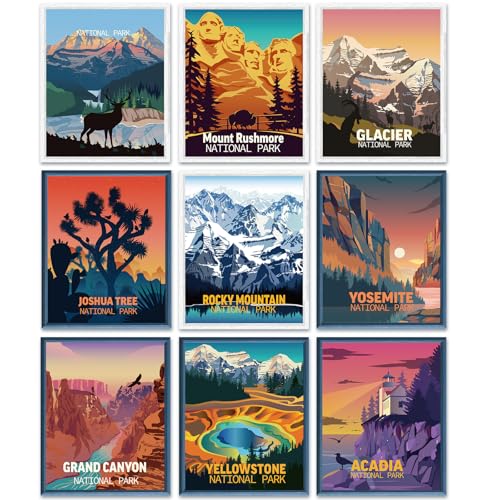 Outus 9 Stück Nationalpark-Poster, Nationalpark-Kunstplakate, Naturwandkunst und Bergplakat, abstrakte Reise, ohne Rahmen, für Wanderer Wohnzimmer, 8 x 10 Zoll von Outus