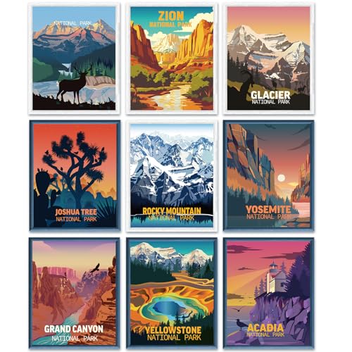 Outus 9 Stück Poster antike Nationalpark, Wandkunst der Natur und abstraktes Poster für Wanderer, Wohnzimmer, 20,3 x 25,4 cm von Outus