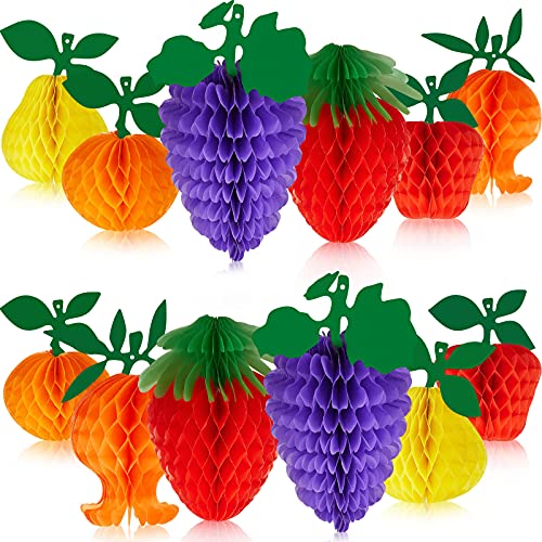 Outus 12 Stück Obst-Wabenpapier-Dekorationen, Seidenpapier, Obstwaben, Seidenpapier, Wabengewebe, mit Ananas, Erdbeere, Früchte, Waben, Tafelaufsätze für tropische Luau-, Hawaii-Dschungel-Partys von Outus