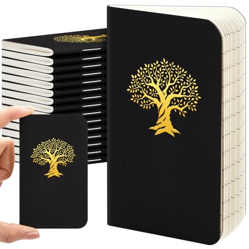 Outus 15 Pcs Mini Pocket Notebook 2.5" x 4" Small Journal Kraft Paper Notepads Bulk Softcover Pocket Notepad Memo Diary Subject Notebooks for Traveler Worker (Black,Tree of Life Style) von Outus