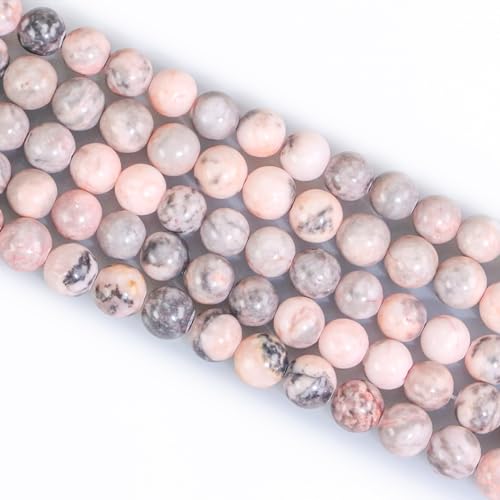 Naturstein Perlen Edelstein Perlen, 45 stück 8mm Pink Zebra Jade Naturstein Edelsteinperlen Polierte Runde Edelsteine Zum Auffädeln Edelsteine Steinperlen für Armbänder Ketten DIY Schmuck Basteln von Ouubuuy