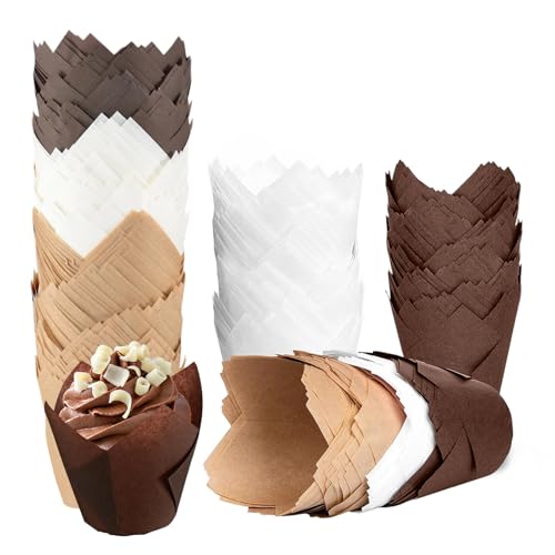 200 Stück Muffinförmchen Papier, Tulpe Muffins Papierförmchen, Natürliches Ungebleichtes Cupcake Formen Papiers, Standardgröße Backförmchen Papier für Hochzeit Geburtstag Party (A) von Ouxayapl