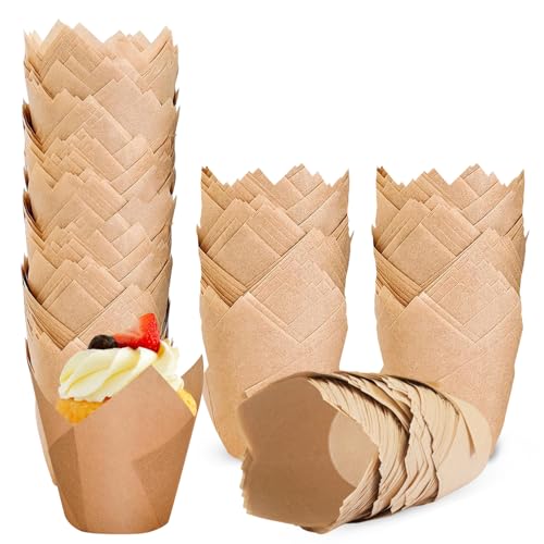 200 Stück Muffinförmchen Papier, Tulpe Muffins Papierförmchen, Natürliches Ungebleichtes Cupcake Formen Papiers, Standardgröße Backförmchen Papier für Hochzeit Geburtstag Party (B) von Ouxayapl