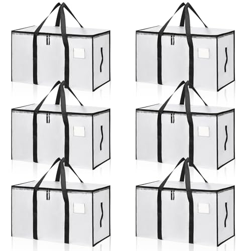6 Stück Große Transparent Umzugstaschen, 90L Faltbare Aufbewahrungstasche mit Reißverschluss & Griffen, Umzugskartons Kleideraufbewahrung, Strapazierfähige Umzugshelfer für Bettwäsche, Kleidung von Ouxayapl