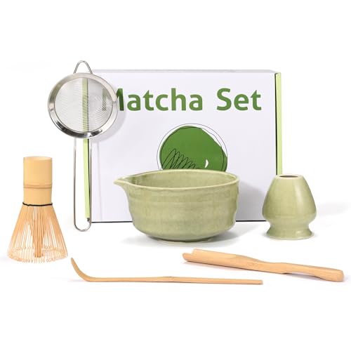 Ouxayapl Matcha Set, Matcha Besen, Matcha Schale mit Ausgießer, Filtersieb, Besenhalter aus Keramik und Löffel, 6er-Set Matcha Tee Set für Tee-Liebhaber&Einsteiger-Grün Ouxayapl Matcha Set, Matcha Besen, Matcha Schale mit Ausgießer, Filtersieb, Besenhalter aus Keramik und Löffel, 6er-Set Matcha Tee Set für Tee-Liebhaber&Einsteiger-Grün von Ouxayapl