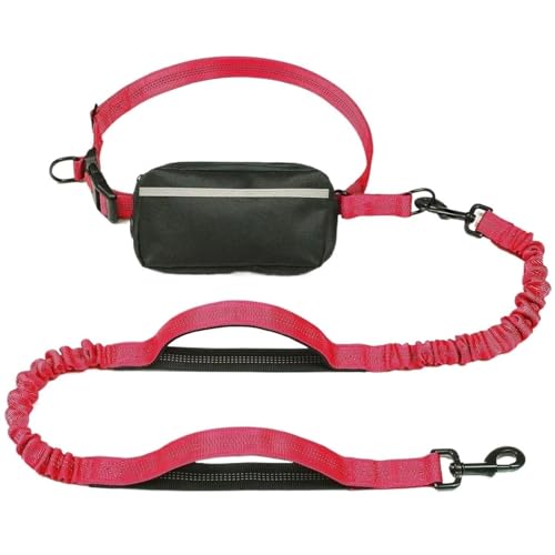 Freihändige Leine Mit Reißverschlusstasche, Doppelt Gepolstertem Griff Und Strapazierfähigem Elastischem Gurt for Spazierengehen, Joggen Und Laufen Mit Ihrem Hund(Redn 1pcs) von Ouxk