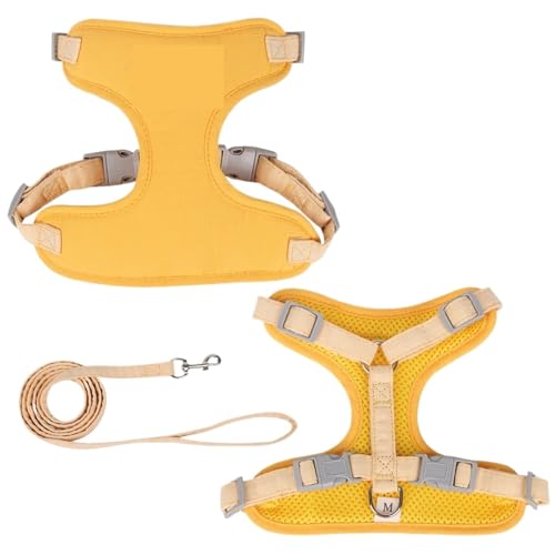 Katzenwelpen-Gassi-Zubehör for Draußen, Modisches Haustiergeschirr Und Leine-Set for Kleine Hunde, Katzen, Atmungsaktiv, Langlebig, Kätzchengeschirr(Yellow,M-Suit 7-10kg) von Ouxk