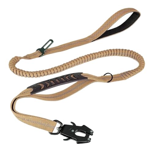Reflektierende, Stoßdämpfende Haustierleinen Mit Autosicherheitsgurt for Große Hunde. Robuste Taktische Bungee-Hundeleine, Keine Zugleine(Khaki) von Ouxk
