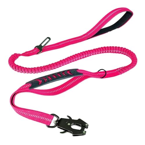 Reflektierende, Stoßdämpfende Haustierleinen Mit Autosicherheitsgurt for Große Hunde. Robuste Taktische Bungee-Hundeleine, Keine Zugleine(Pink) von Ouxk