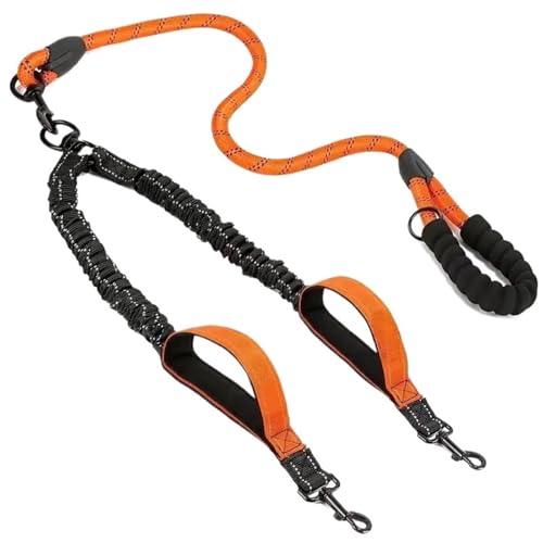 Reflektierende Doppel-Hundeleine Mit Zwei Zusätzlichen Griffen for Den Verkehr: 360° Drehbar, Kein Verheddern, Doppel-Leine for Spazierengehen(Orange) von Ouxk