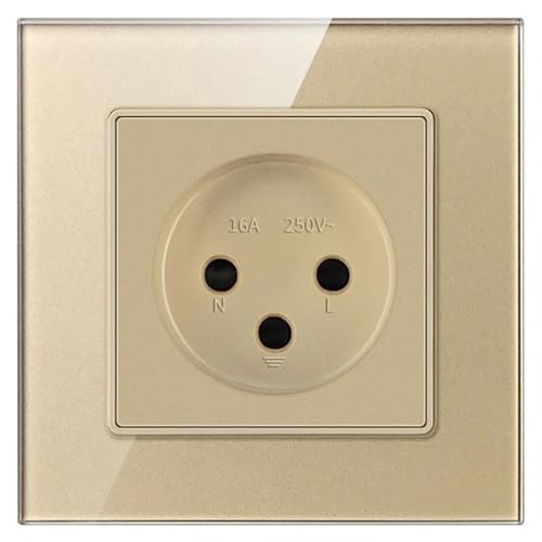 Shawader Israel Wand IL Outlet Strom Steckdose Schalter Kristall Glas Panel 16A Outlets 250V Stecker 3pins For Home Office(Gold) von Ouxk