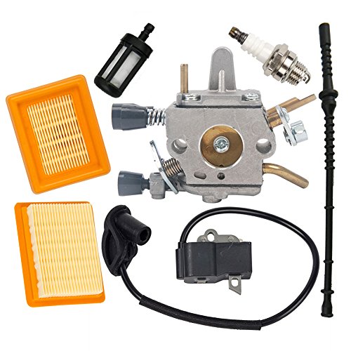 OxoxO Vergaser mit Kraftstofffilter Kraftstoffleitung Zündspule Kit für Stihl FS120 FS200 FS250 FS300 FS350 Rasentrimmer Freischneider von OuyFilters