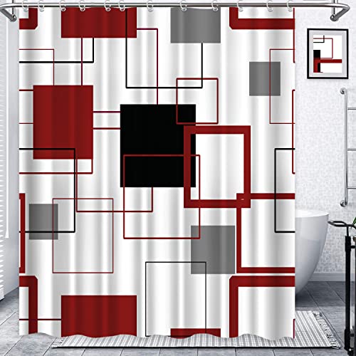 Schwarzer und roter Stoff-Duschvorhang für Badezimmer mit 12 Haken, Weiß und Grau, Duschvorhänge, moderner geometrischer Duschvorhang, einfaches Badzubehör, maschinenwaschbar, 182.9x182.9 cm von Ouyisha