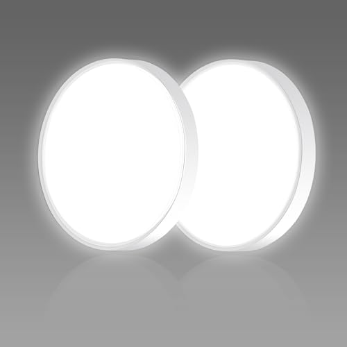 Ouyulong LED Deckenleuchte, 18 W, 1620 lm, 4000 K, natürliches weißes Licht, IP44, 23 cm runde moderne LED-Deckenleuchte für Schlafzimmer, Badezimmer, Wohnzimmer, Küche, Büro (23 cm, 2 Stück) von Ouyulong