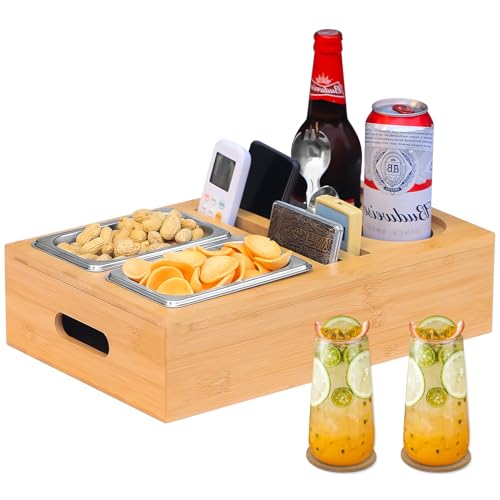 Couchbar mit Zwei Snackschalen, Console Bar, Sofa Organizer and Butler, Snackbox, Sofatablett, Weinregal, Snackschale, Snackhalter, Snackbar, Coachbar,Couch tablett, Snackspender von Ouzionz