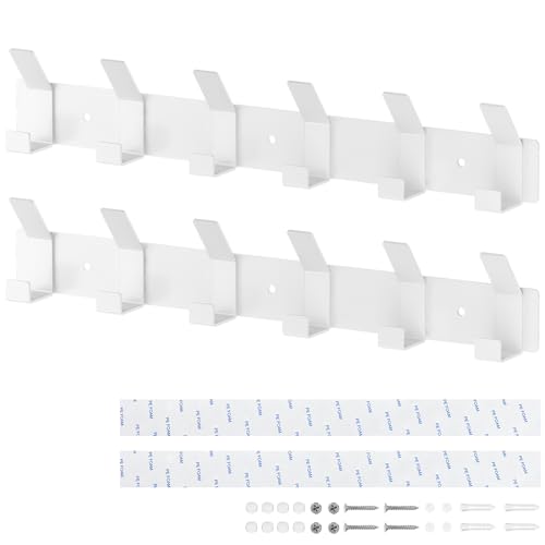 Ouzionz 2 Stück Garderobenhaken Kleiderhaken Wand Mattes Weiß Garderobenleiste mit 6 Haken,Kleiderhaken Garderobe,Metall Kleiderhaken mit Hakenleiste,Garderobe für Schlafzimmer, Bäder und Küchen von Ouzionz