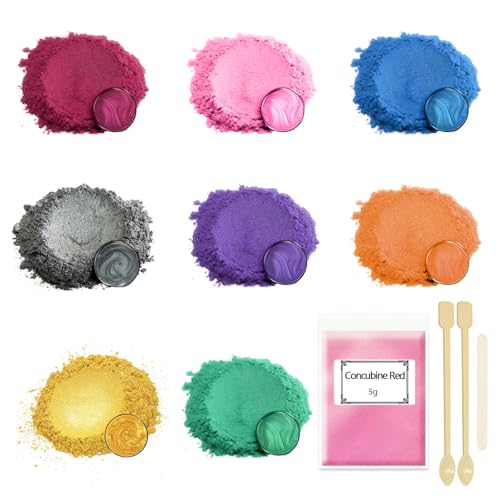 Ovaletta 8 Epoxidharz Farbe 5g, Mica Powder, Kerzen Selber Machen Set, Farbpigmente für Gießpulver, Badebomben Selber Machen, Diy Pigmentpulver für Seifenfarbe, Kerze, Kosmetischer, Schleim von Ovaletta