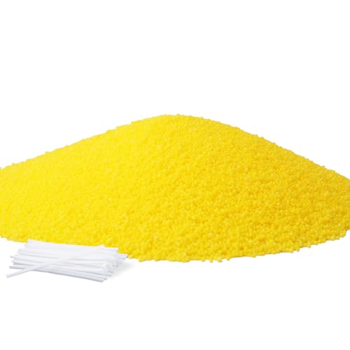 Ovaletta Kerzensand 800g Gelb, Kerzensand mit Docht, Kerzenwachs, mit 20 Stück Kerzendocht (5 cm), Pflanzliches Wachs, Perlenwachs von Ovaletta