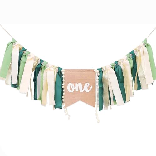 Ovanda 1. Geburtstag Banner, Erster Geburtstag Dekorationen für Jungen, Dschungel Thema, Foto Requisiten für Jungen, Hohe Stuhl Grün Garland, Hochstuhl Banner mit Grüner Quaste Stuhl Rock Dekoration von Ovanda