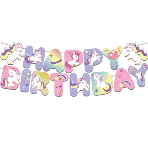 Ovanda Einhorn Happy Birthday Banner, Girlande Geburtstag Einhorn, Einhorns Geburtstagsdeko Girlande Mädchen, Einhorns Party Deko,Geburtstagsgirlande Kinder,Geburtstagsdeko Mädchen,Buchstabengirlanden von Ovanda
