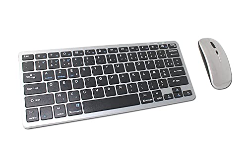 Ovegna K24: Kompakte Tastatur, Maus und Tastatur, kabellos, wiederaufladbar über Akku, AZERTY, 2,4 GHz und 2 Bluetooth, leise, für PC, Laptop, Smartphone, Tablet unter Mac OS, Windows, Android, Linux von Ovegna
