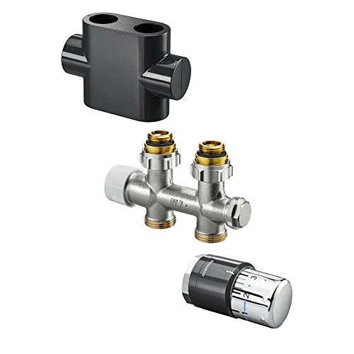 Oventrop Multiblock T anthrazit Anschluss Durchgang Set Abdeckung Thermostatkopf von Oventrop