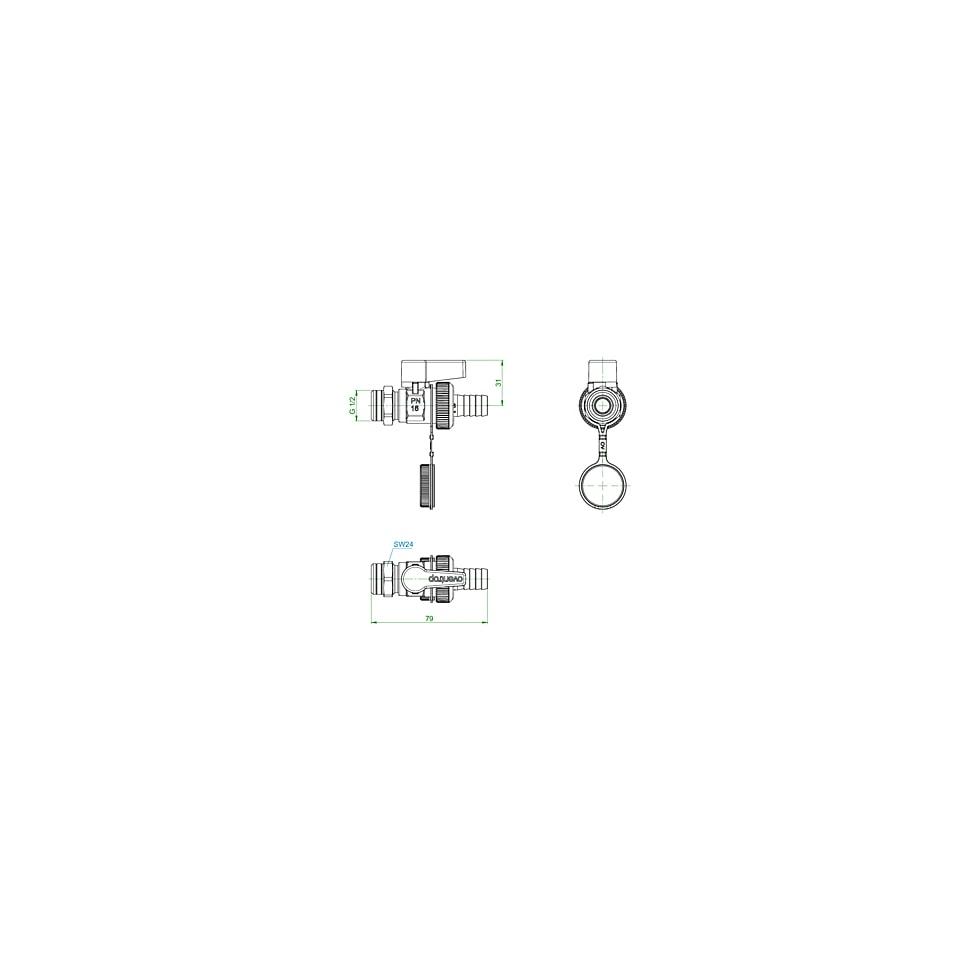 Oventrop Kugelhahn Optiflex, DN15, 1/2" AG mit Schlauchverschraubung, Kappe, Ms vernickelt 1033354 von Oventrop