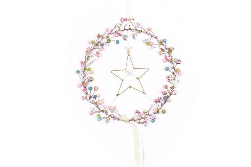 Overbeck And Friends Dekokranz Kranz mit Stern Candy, Perlen Deko, handgefertigt, ca. Ø 17 cm (Stern ca. 7 x 7 cm), Aufhänger für Tür, Fenster, Wand von Overbeck And Friends