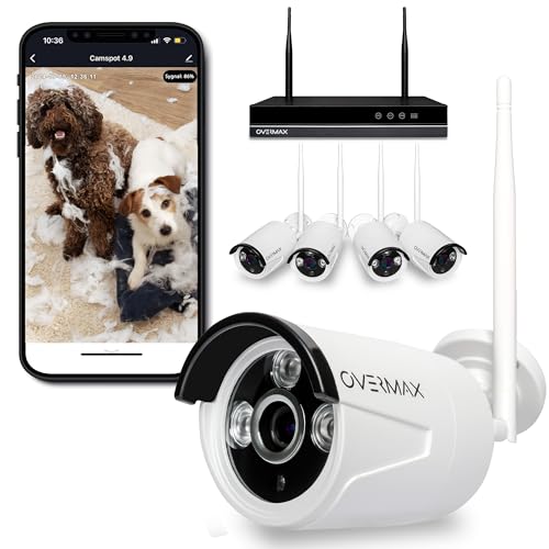 OVERMAX CAMSPOT NVR 4.0 Recorder und 4 überwachungskamera IP für Überwachung, WLAN, Full HD 1080p Auflösung, Bewegungserkennung Alarmbenachrichtigungen in der App, 25 m Nachtsichtreichweite von Overmax