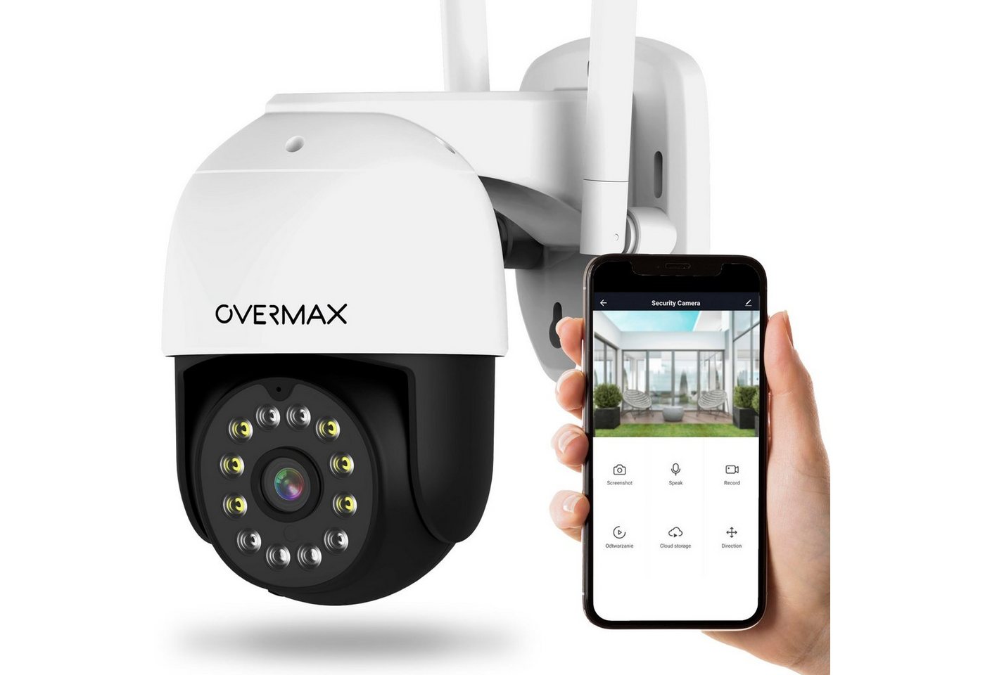 Overmax CAMSPOT 4.95 Überwachungskamera (Innenbereich, Aussenbereich, Set, Smart Wi-Fi PTZ-Kamera, Netzkabel mit Adapter, Montagesatz, 2560 x 1440 QHD/2.5K Video, Beste Multifunktionskamera) von Overmax