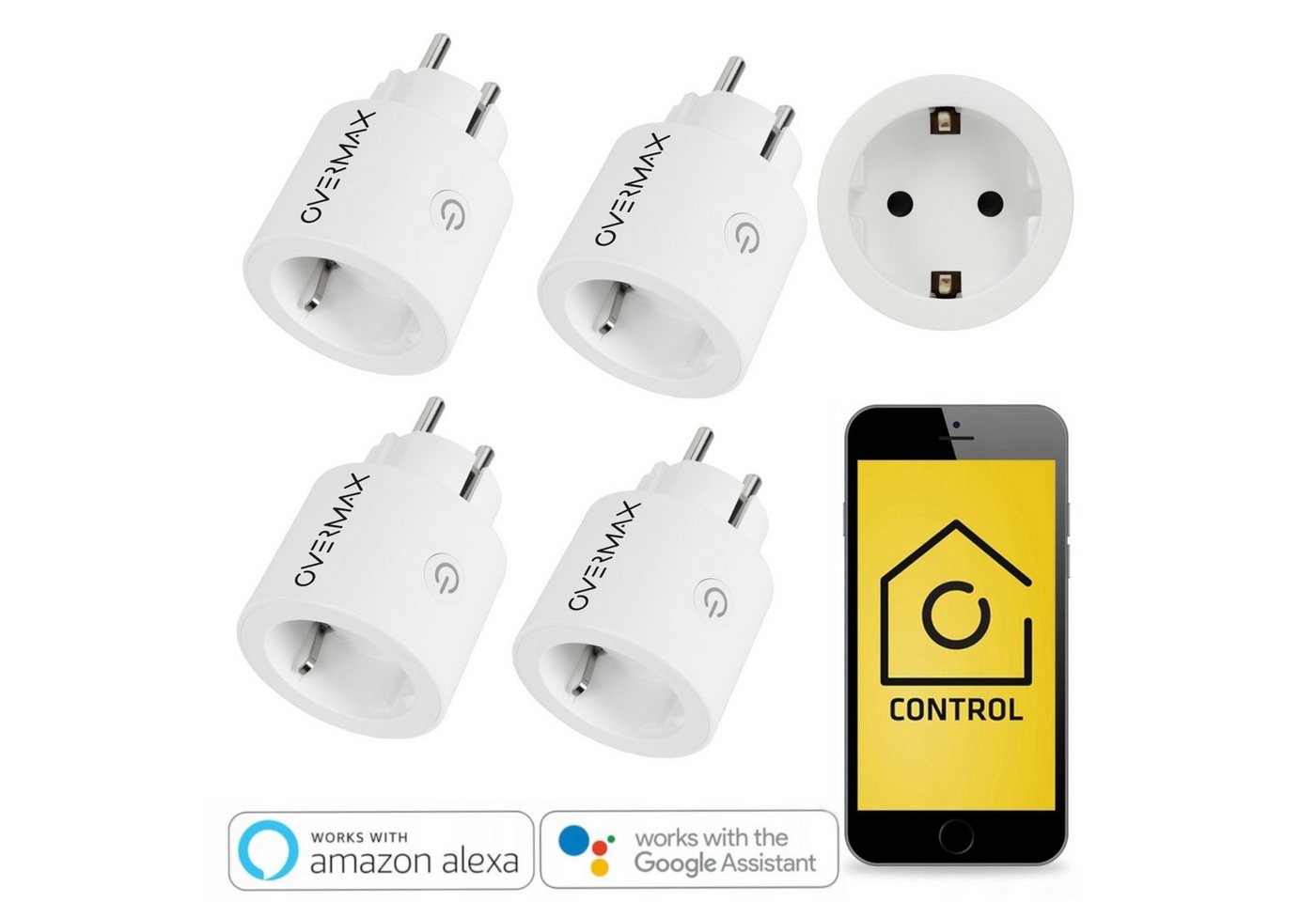 Overmax Steckdose FLOW CONTROL, Set, 4-St., Die intelligente Steckdose, Betriebszeitplan WiFi misst Energieverbrauch von Overmax