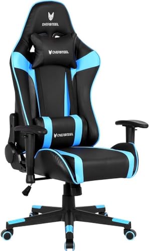 Oversteel - ULTIMET Professional Gaming Stuhl Kunstleder, 2D Armlehnen, höhenverstellbar, 180° verstellbare Rückenlehne, Gasdruckfeder Klasse 3, bis 120Kg, Farbe Blau von Oversteel