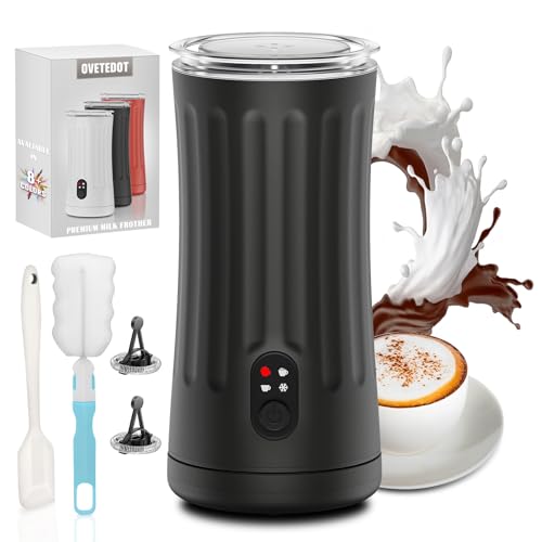 Ovetedot Milchaufschäumer, 4-in-1 Milchaufschäumer Elektrischer für Heißen und Kalten Milchschaum, Automatische Abschaltung Kaffee Aufschäumer für Latte, Macchiato, Cappuccino(Schwarz) von Ovetedot