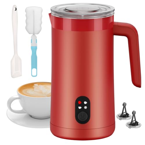 Ovetedot Milchaufschäumer, 400 ml Milchaufschäumer Elektrischer 4-in-1 für Heißen und Kalten Milchschaum, Automatische Abschaltung Kaffee Aufschäumer für Latte, Macchiato, Cappuccino(Rot) von Ovetedot