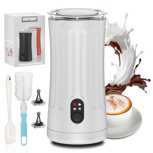 Ovetedot Milchaufschäumer, 4-in-1 Milchaufschäumer Elektrischer für Heißen und Kalten Milchschaum, Automatische Abschaltung Kaffee Aufschäumer für Latte, Macchiato, Cappuccino(Weiß) von Ovetedot