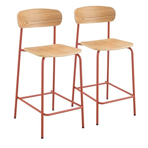2 Hochstühle aus Metall und Holz, Orange 2 Hochstühle aus Metall und Holz, Orange von Oviala