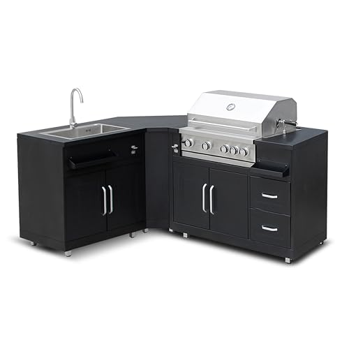 Außenküche aus Metall mit 3 Spülbecken und Grill von Oviala