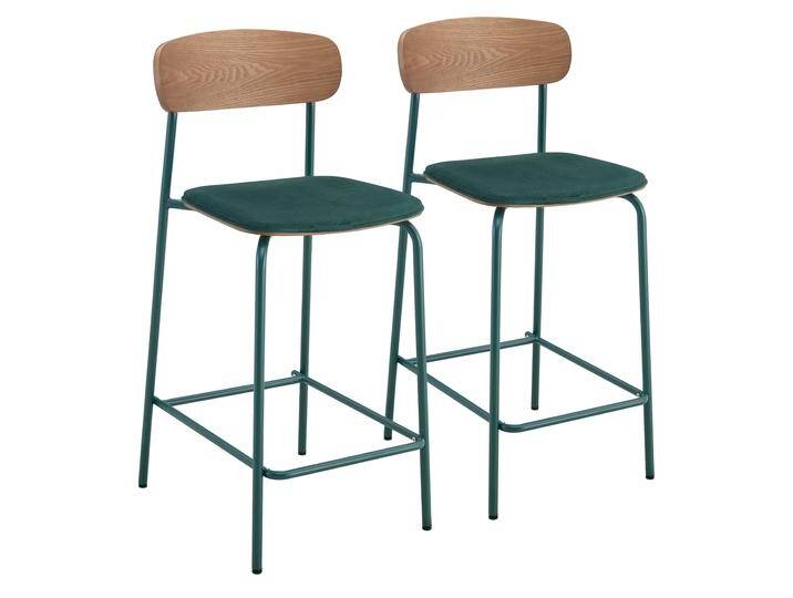 Barstühle aus Holz, Metall und Stoff - 2er-Set von Oviala