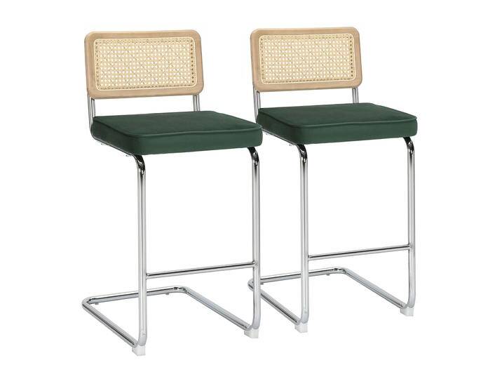 Barstühle aus Samt und Metall mit Rückenlehne im Rohrgeflecht-Stil - 2er-Set von Oviala