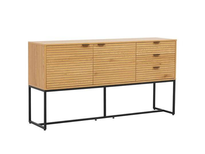 Büffet schwarz und Holz FSC®, 2 Türen, 3 Schubladen, Lamellenoptik, 160 cm von Oviala