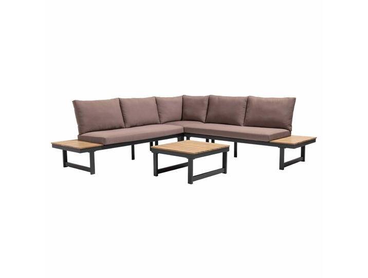 Ecksofa-Gartenlounge-Set für 6 Personen aus Aluminium und FSC®-zertifiziertem Holz von Oviala
