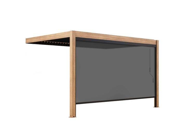 Manuel Wand-Pergola 4x3 m aus Aluminium in Holzoptik und grauen Lamellen mit Markise Manuel Wand-Pergola 4x3 m aus Aluminium in Holzoptik und grauen Lamellen mit Markise von Oviala