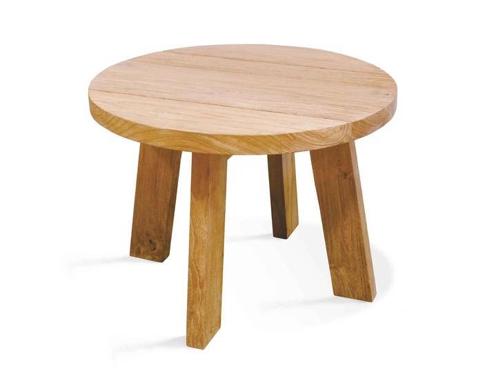 Couchtisch rund, aus massivem recyceltem Teakholz, Ø50 cm von Oviala