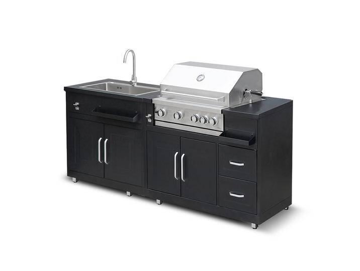 Outdoor-Küche aus metall mit Spüle, Grill und Stauraum - 2 Module von Oviala
