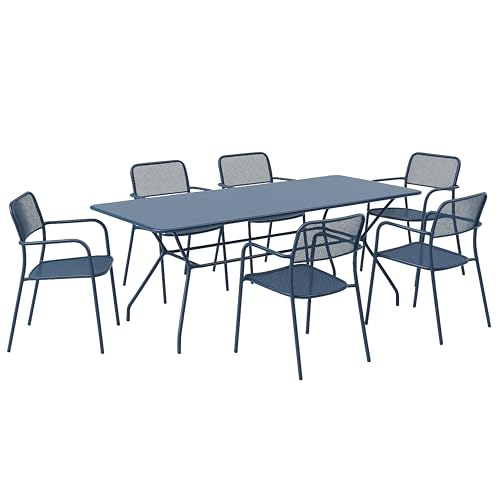 Oviala Gartenmöbel-Set, Tisch und 6 Stühle, Blau von Oviala