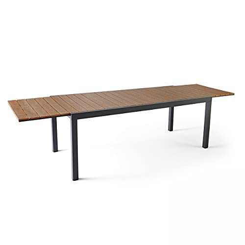 Oviala Gartentisch, ausziehbar, Braun, rechteckig, 300 x 94,5 x 75 cm, Aluminium, 12 Plätze von Oviala
