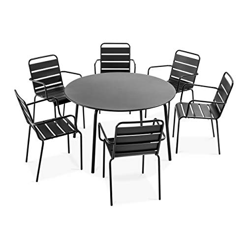 Oviala Gartentisch, rund, mit 6 Sesseln aus Stahl, Palavas von Oviala